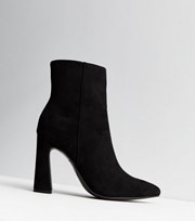 New Look Black Suedette Flared Heel Ankle Boots